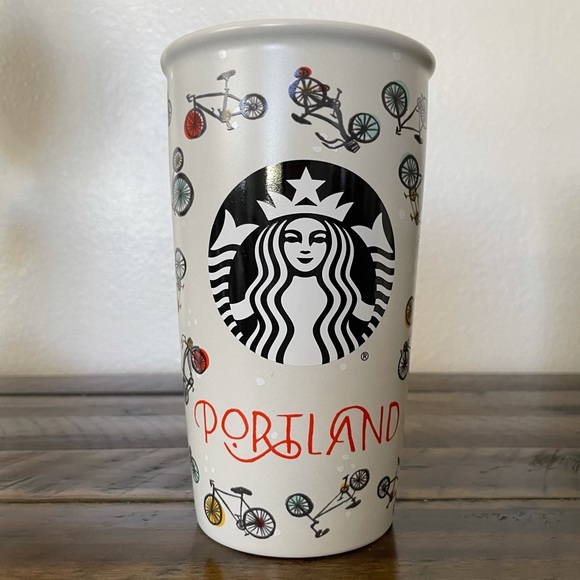 Starbucks ‘Portland’ Bicycle Raindrop Limited Edition Ceramic Tumbler 2016 NWT